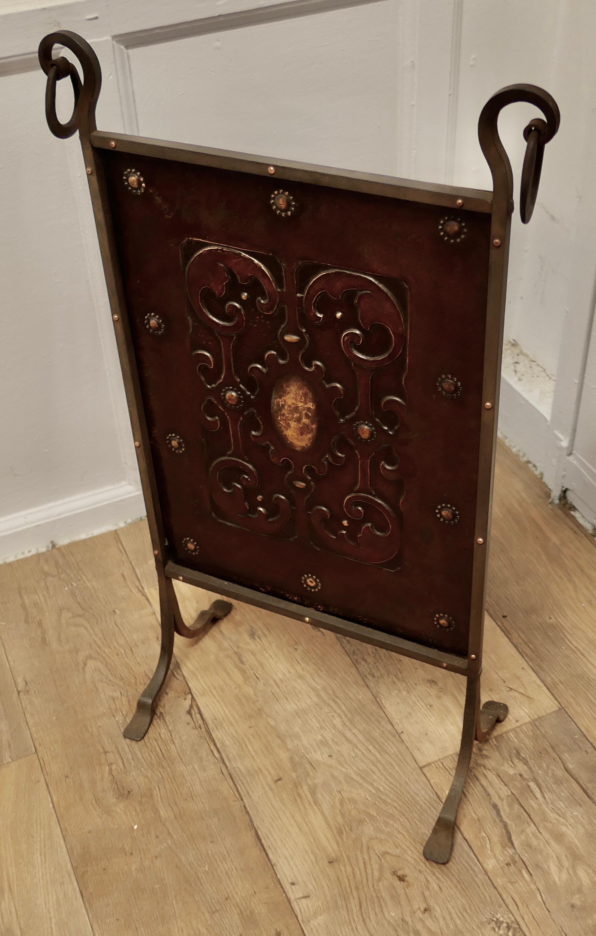 Late 19th Century Victorian Arts and Crafts Copper and Iron Fire Screen    For Sale