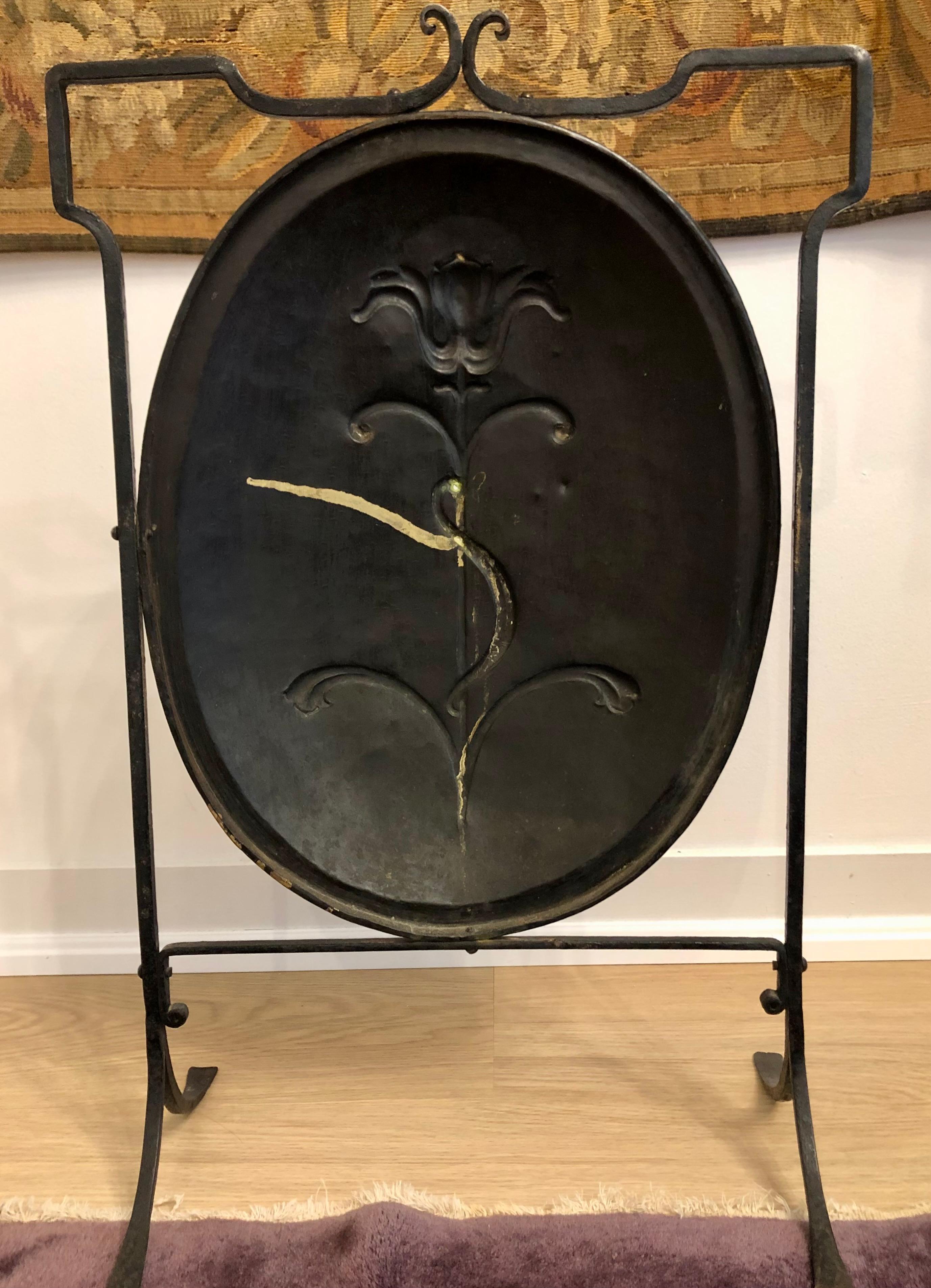 English Victorian, Arts and Crafts Copper and Iron Fire Screen For Sale