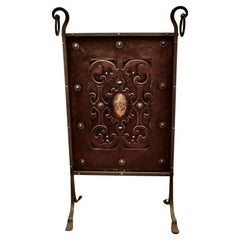 Antique Victorian Arts and Crafts Copper and Iron Fire Screen   