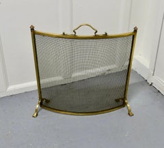 Victorian Arts & Crafts Curved Brass Fire Guard, Spark Screen