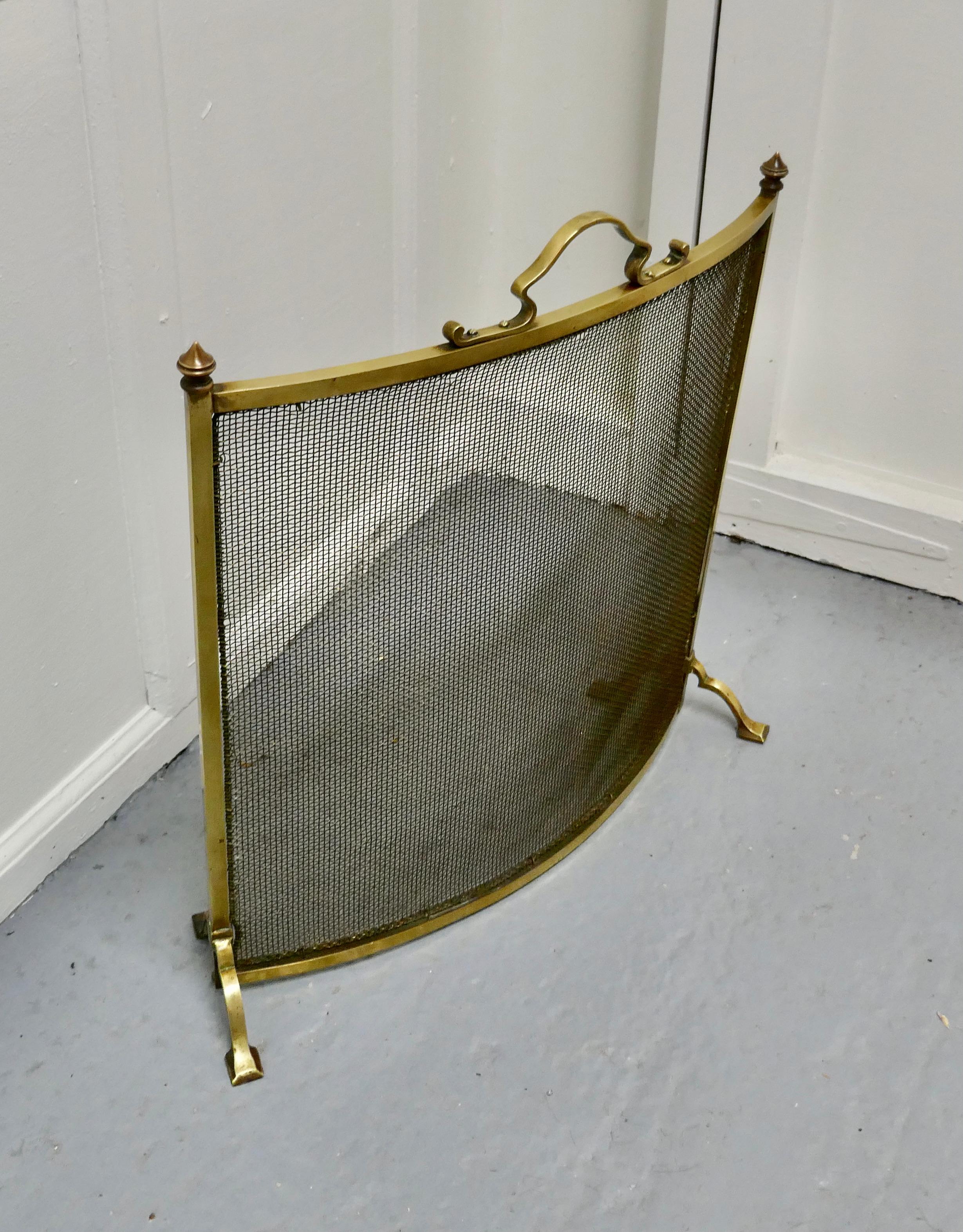 Arts and Crafts Victorian Arts & Crafts Curved Brass Fire Guard, Spark Screen