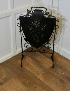 Victorian Arts and Crafts Gothic Shield Iron Fire Screen