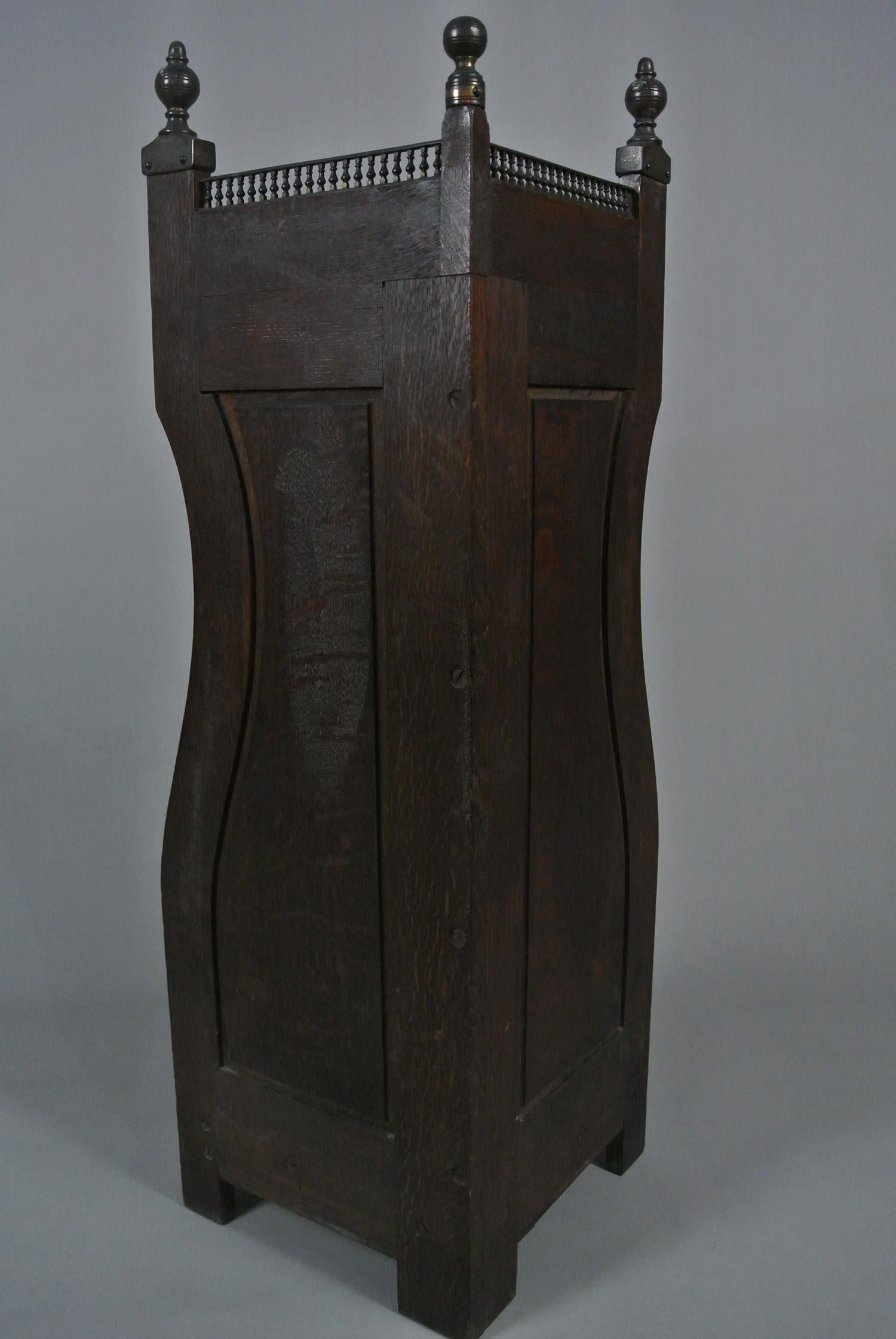 Late 19th Century Victorian Arts and Crafts Oak and Bronze Corner Stick Stand c. 1880 For Sale