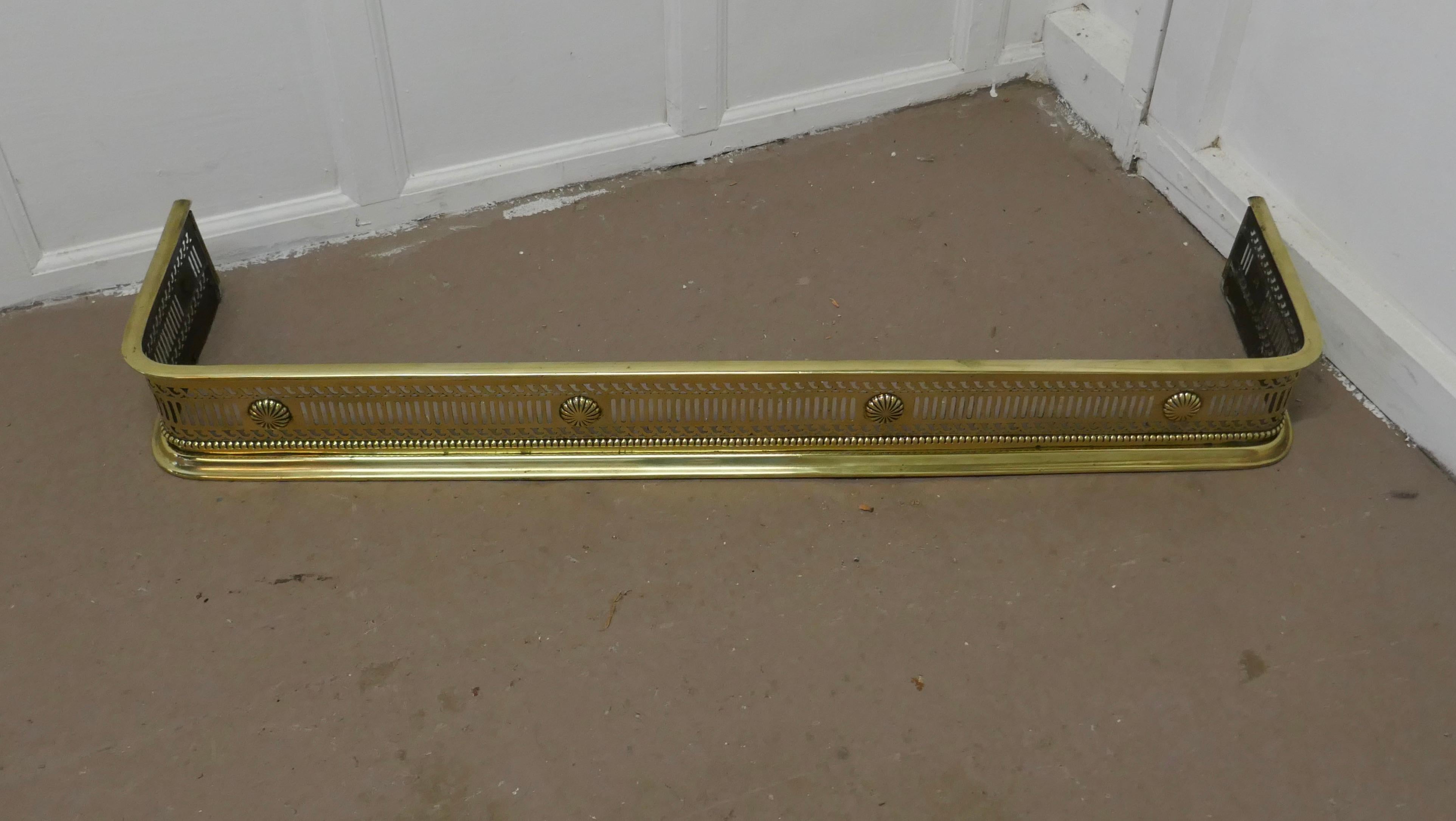 Victorian Arts & Crafts pierced brass fender

This is a very superior quality Victorian pierced brass fender it has delicate piercing along the front and sides with roundels and a beaded border
 
The fender is in very good condition, it is 6”