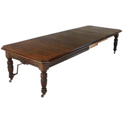 Victorian Arts & Crafts Oak Extending Dining Table and Four Leaves, Seats 14-16