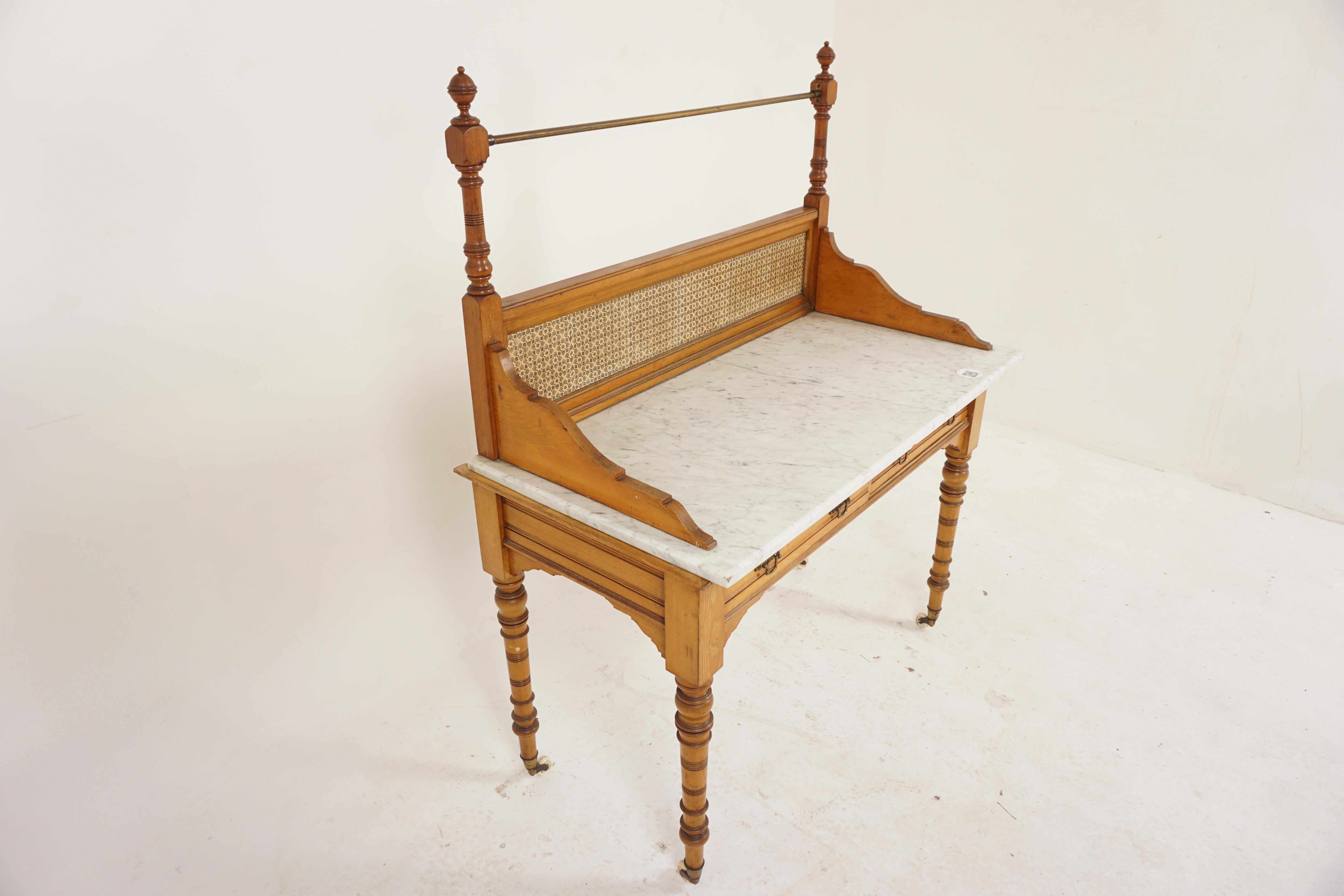 Scottish Victorian Ash Marble Top Washstand, Hall Table, Scotland 1880, H537