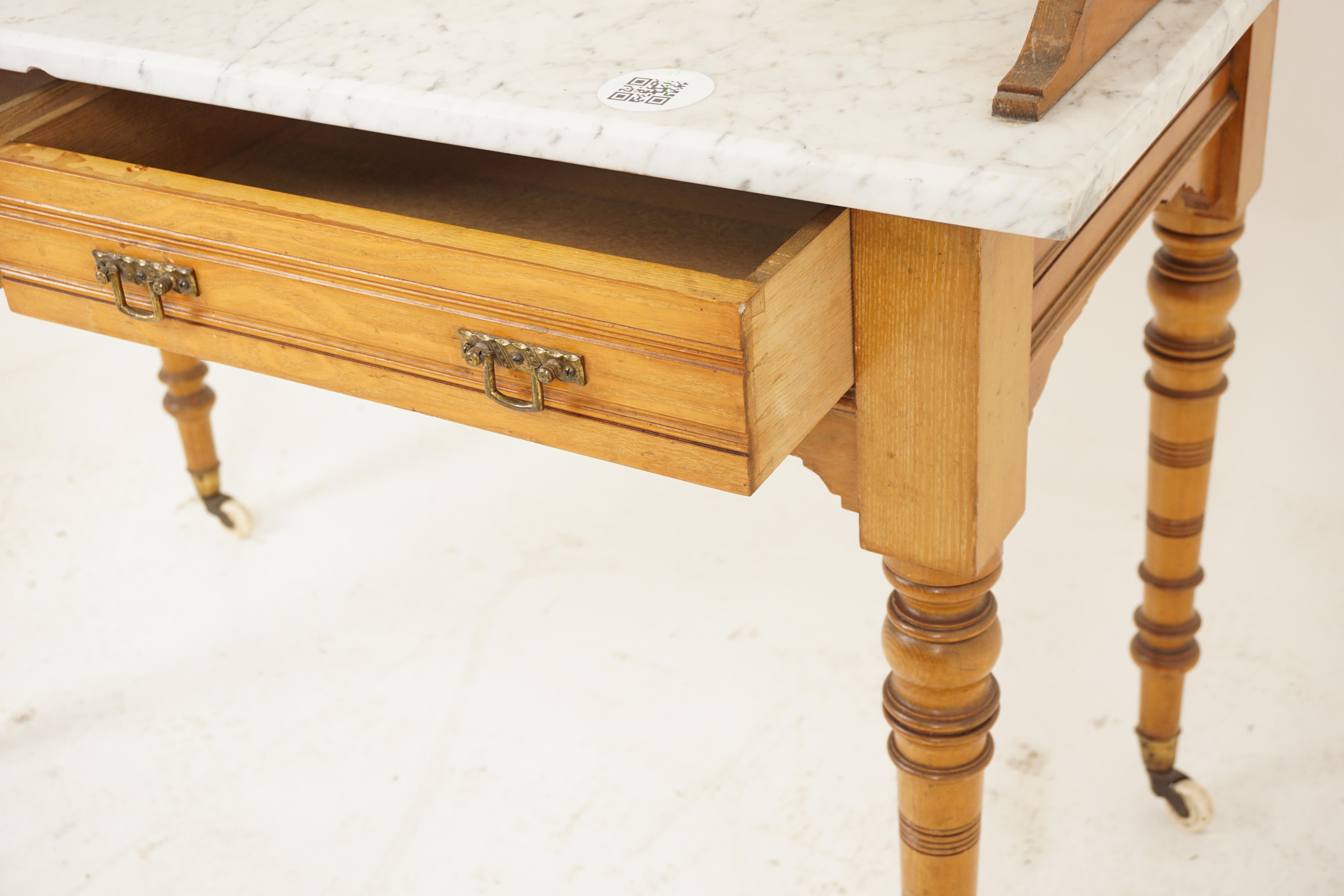 Victorian Ash Marble Top Washstand, Hall Table, Scotland 1880, H537 2