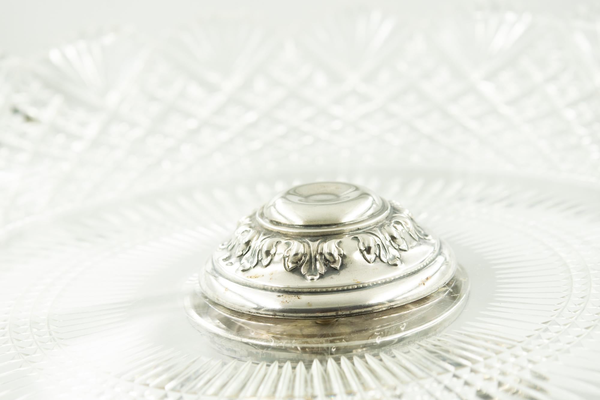 Viktorianische Astro Ungarische Schliffglas-Kuchenform auf 800 Silber Stand Schüssel Kompott (Geschliffenes Glas) im Angebot