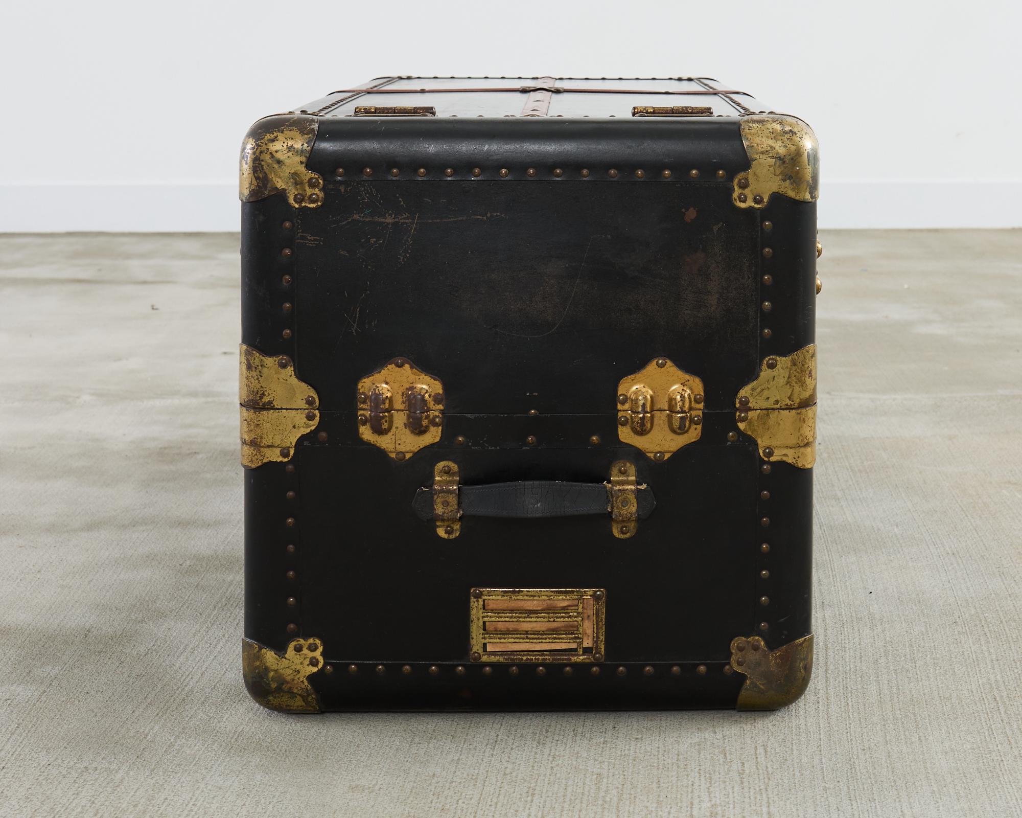 Patinated Victorian Atkinson and Long Black Wardrobe Steamer Trunk