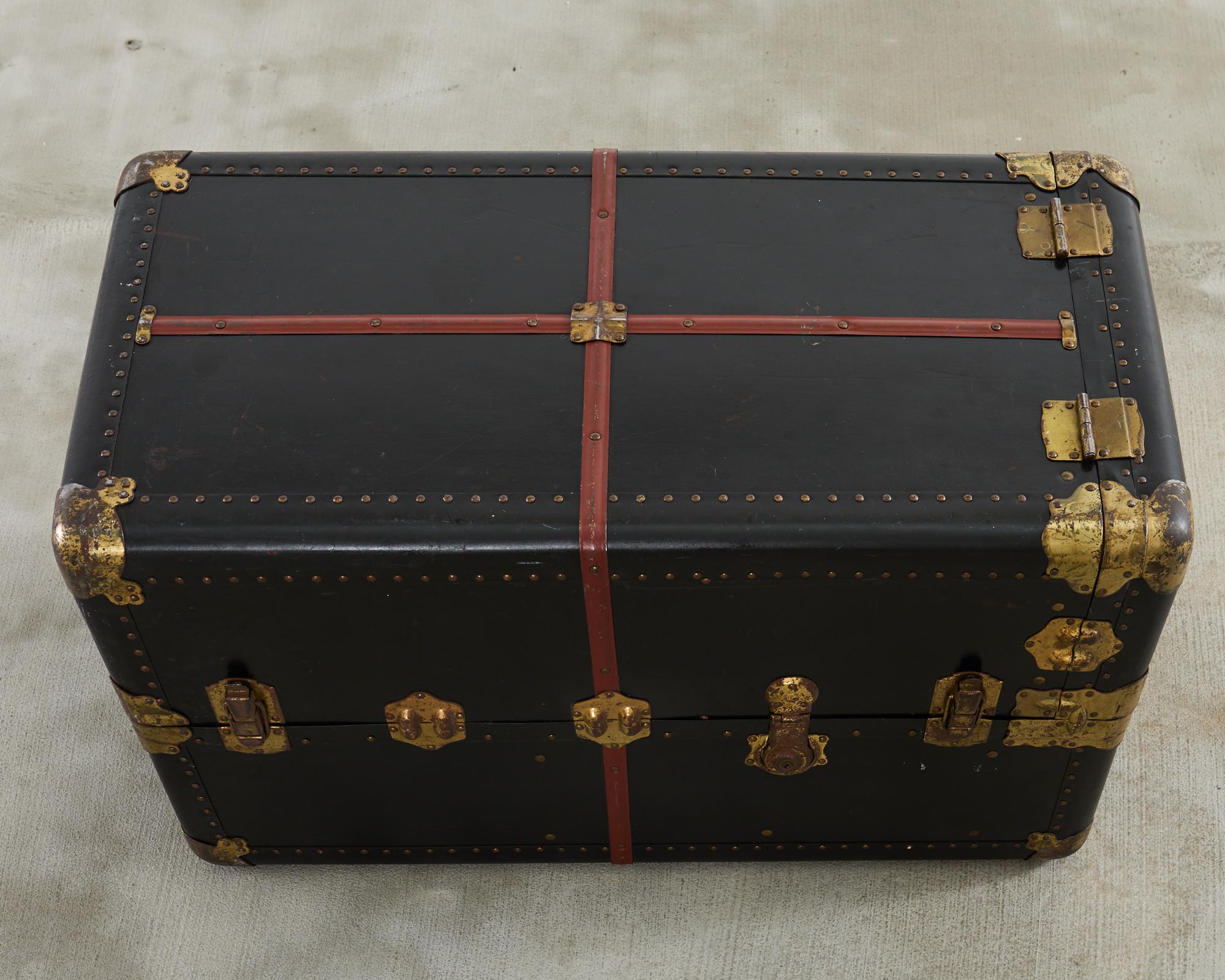 19th Century Victorian Atkinson and Long Black Wardrobe Steamer Trunk