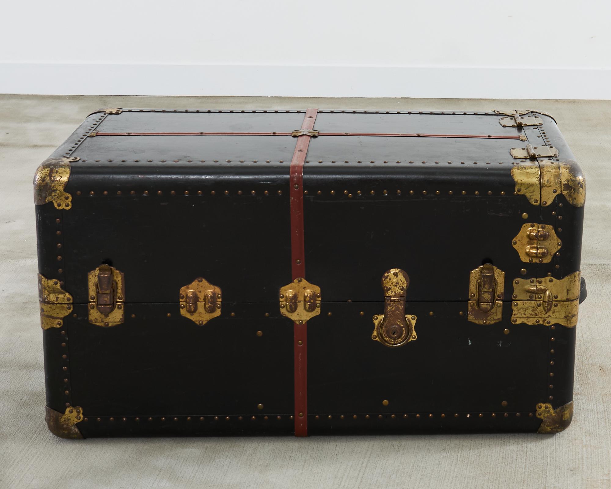 Brass Victorian Atkinson and Long Black Wardrobe Steamer Trunk