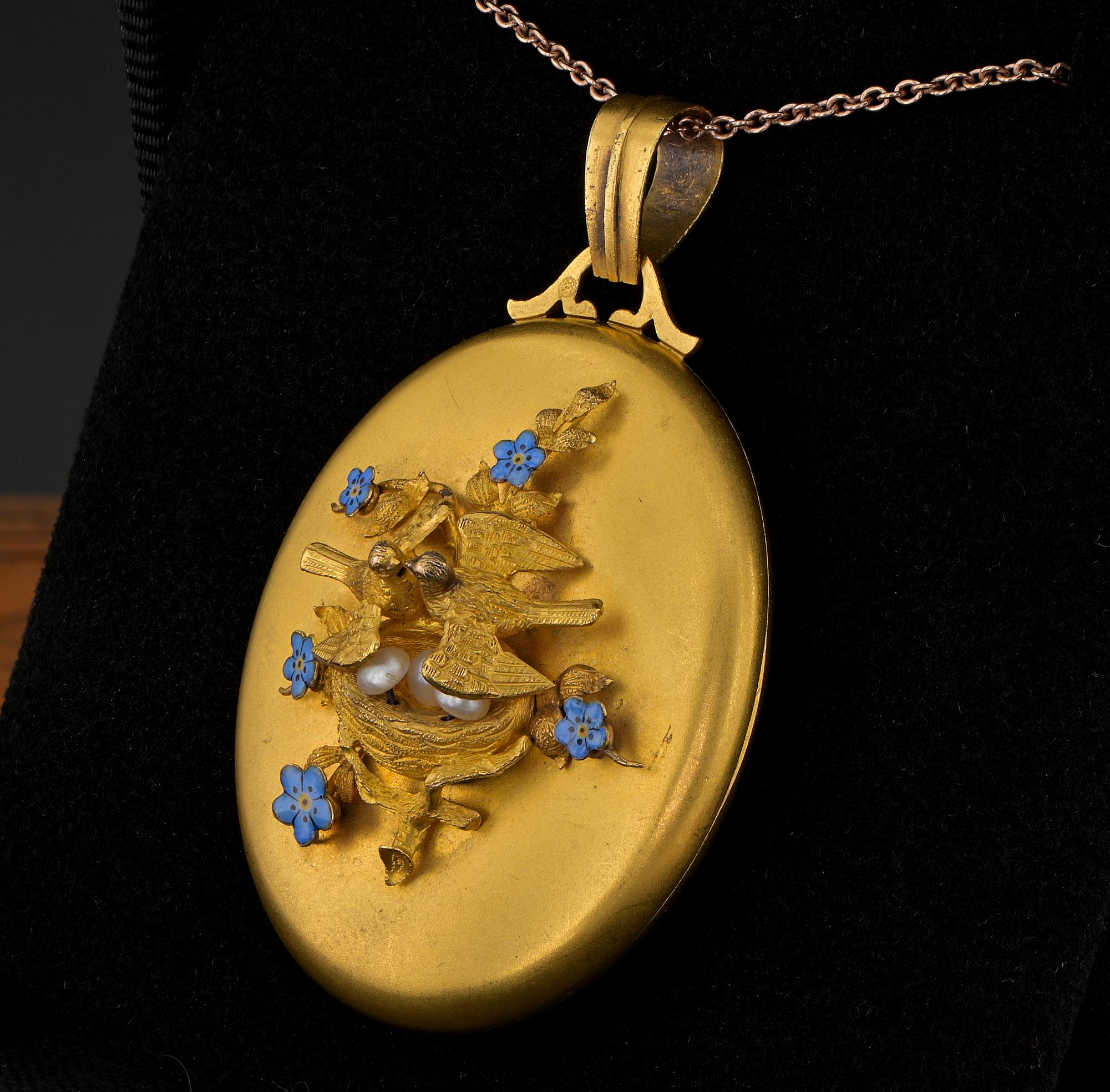 Women's or Men's Victorian attributed Harry Emanuel Bird Nest Locket 18 Kt Gold