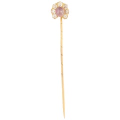 Antique Victorian Horse Shoe Natural Pearl and Diamond Stick Pin in Gold