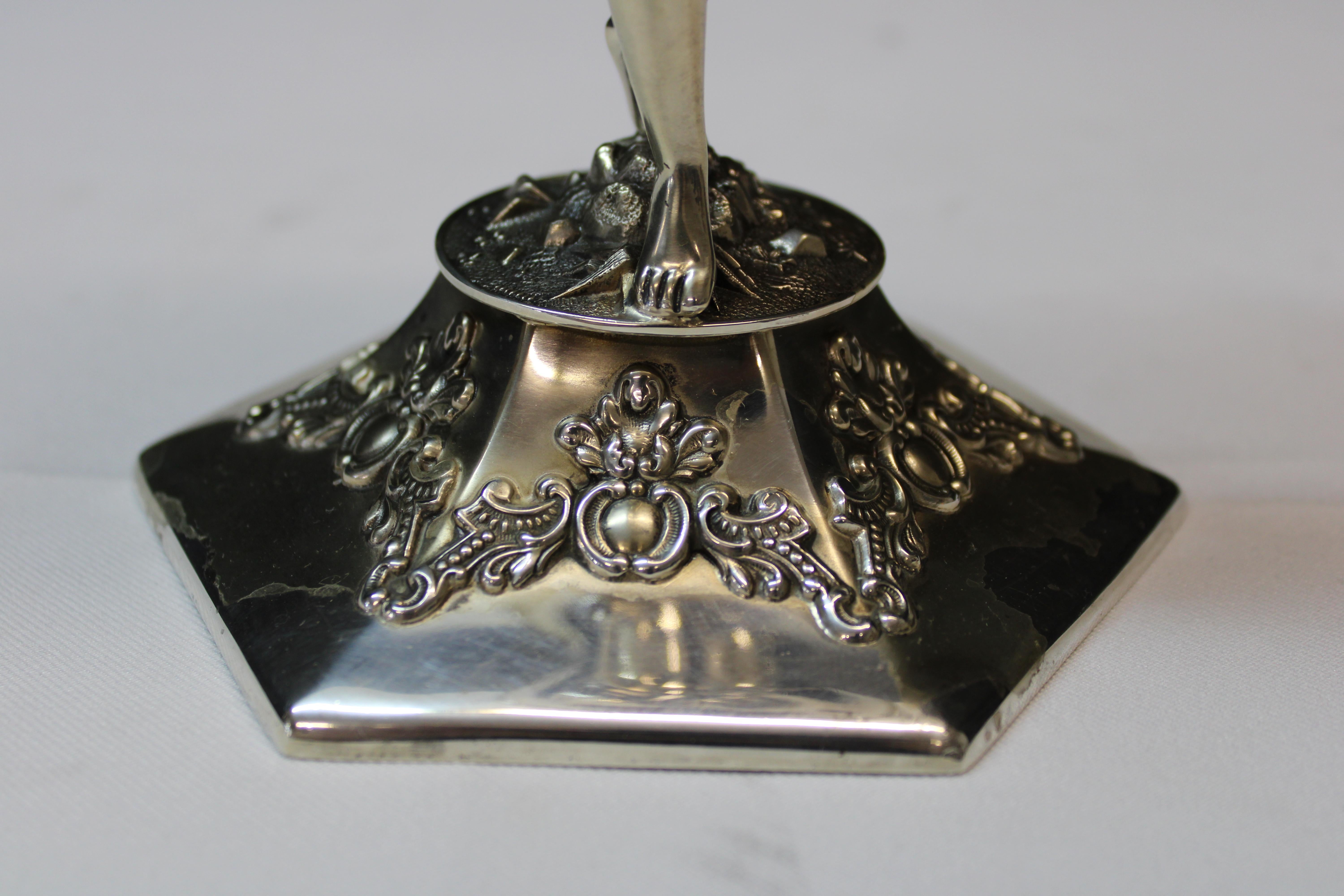 Victorian Aurora silver-plate candlestick holder depicting Mercury