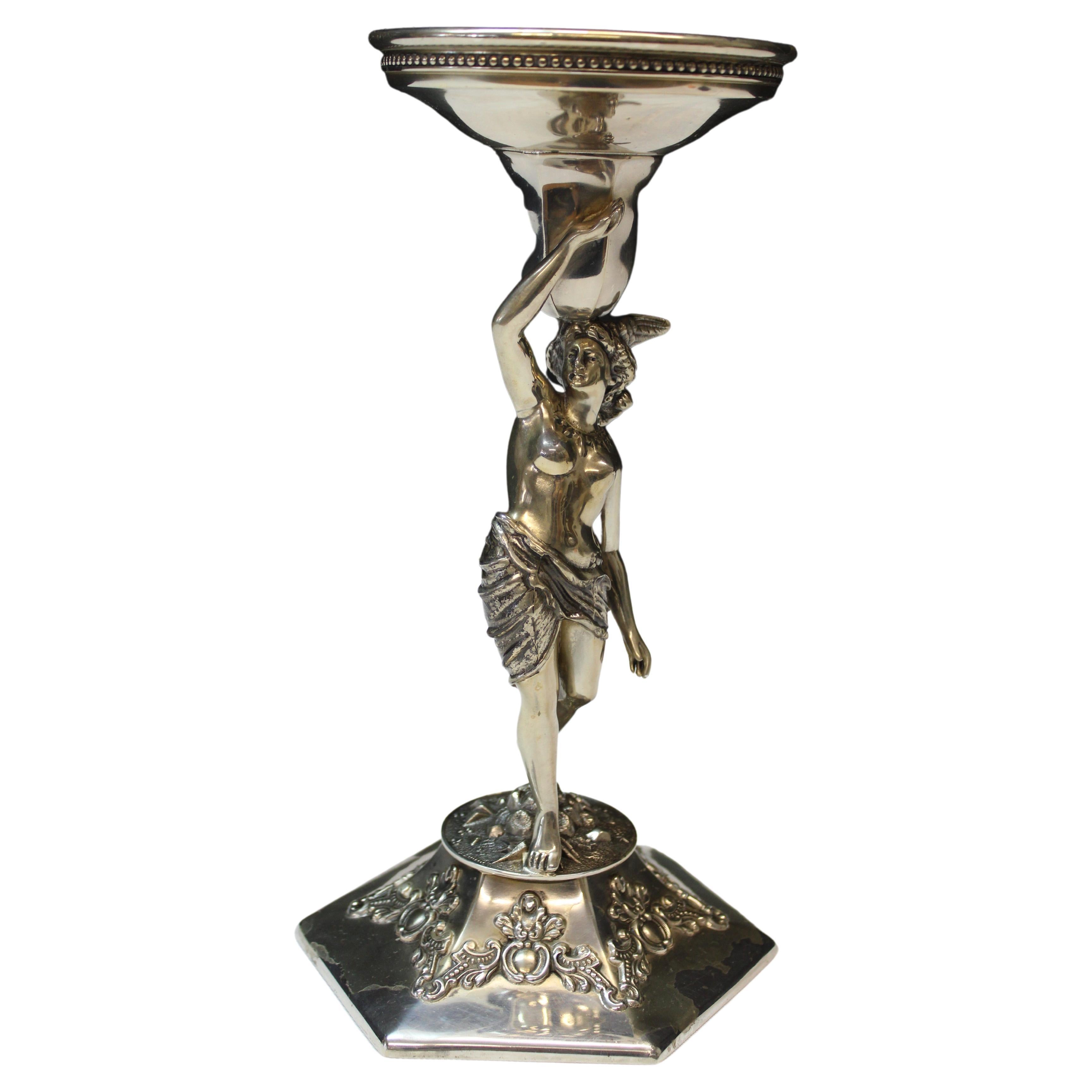 Victorian Aurora Silver-Plate Candlestick Holder Depicting Mercury