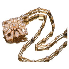Victorian Australian 18ct Yellow Gold Diamond And Pearl Starburst Necklace