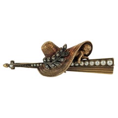 Victorian Baby in Bonnet Seed Pearl and Diamond Brooch