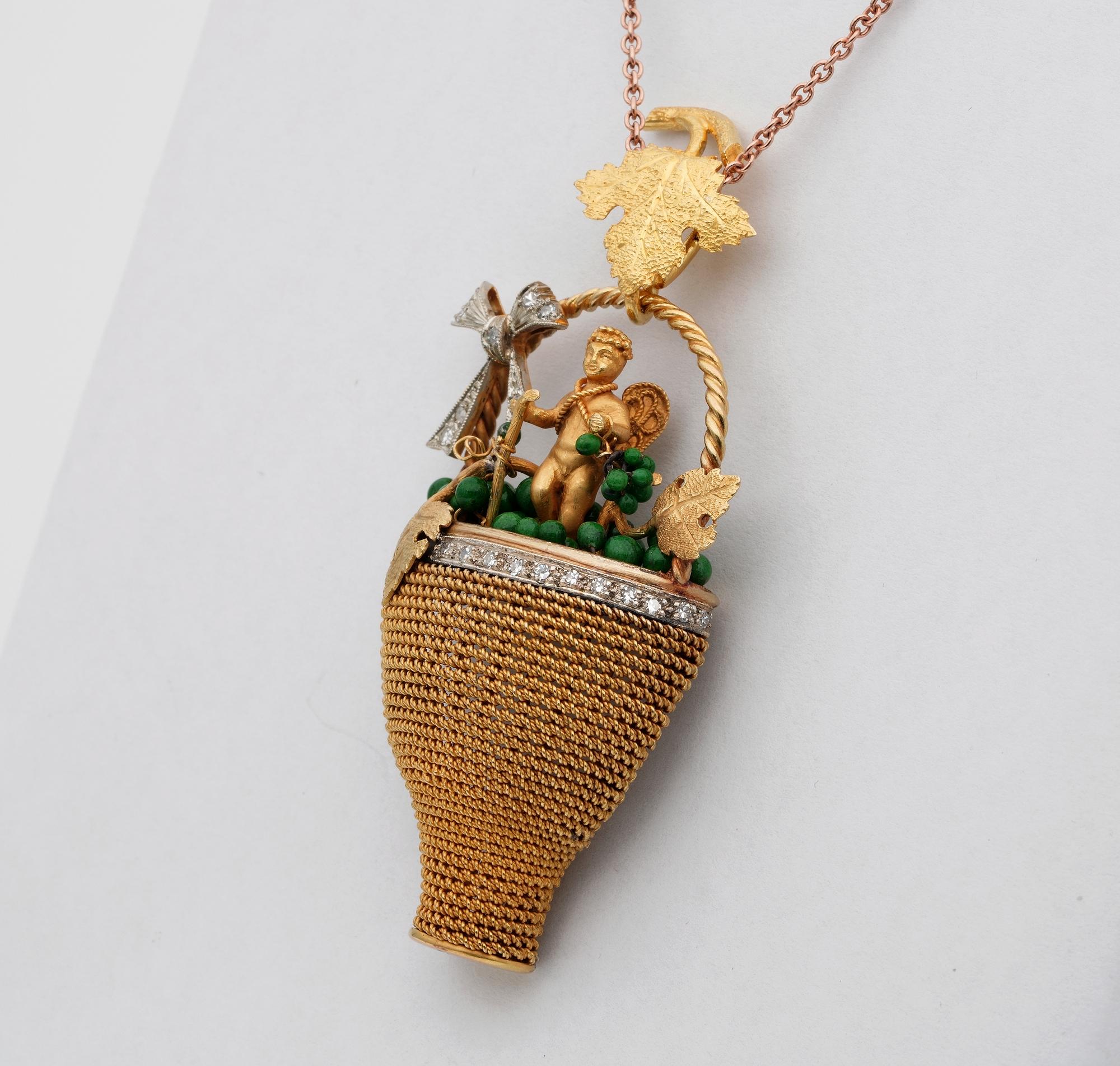 Victorian Bacchus Allegory Amazing 18 Karat Diamond Enamel Large Rare Pendant For Sale 1