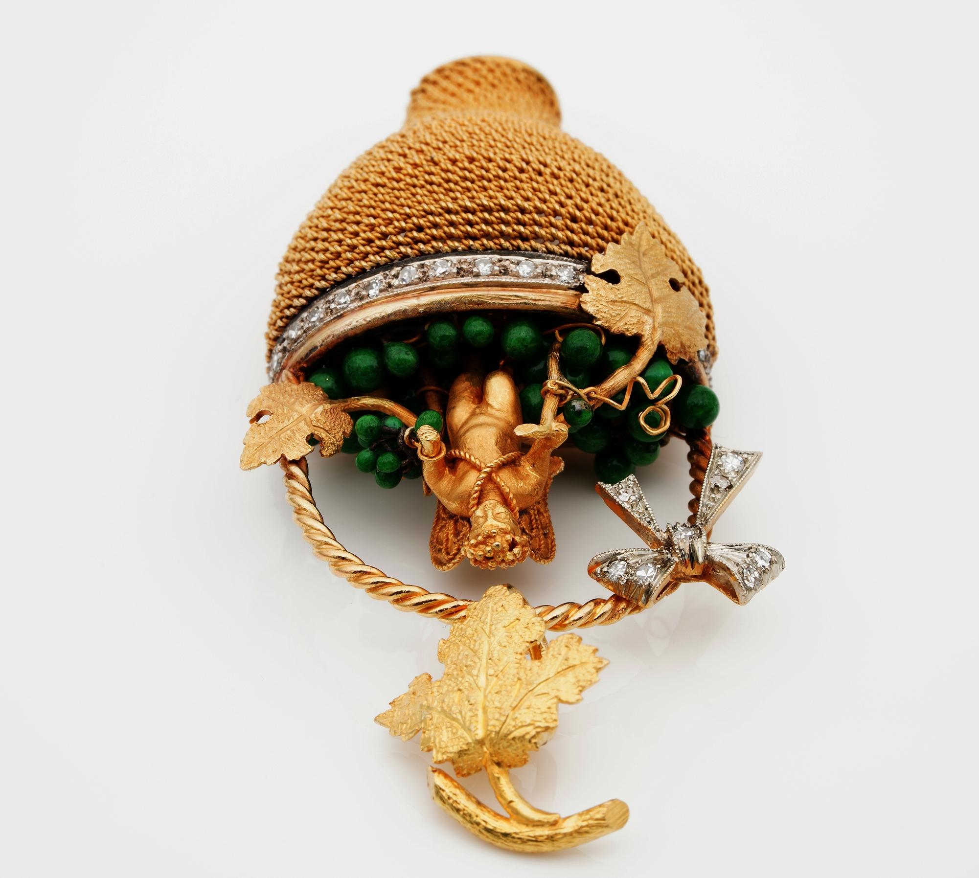 Victorian Bacchus Allegory Amazing 18 Karat Diamond Enamel Large Rare Pendant For Sale 3