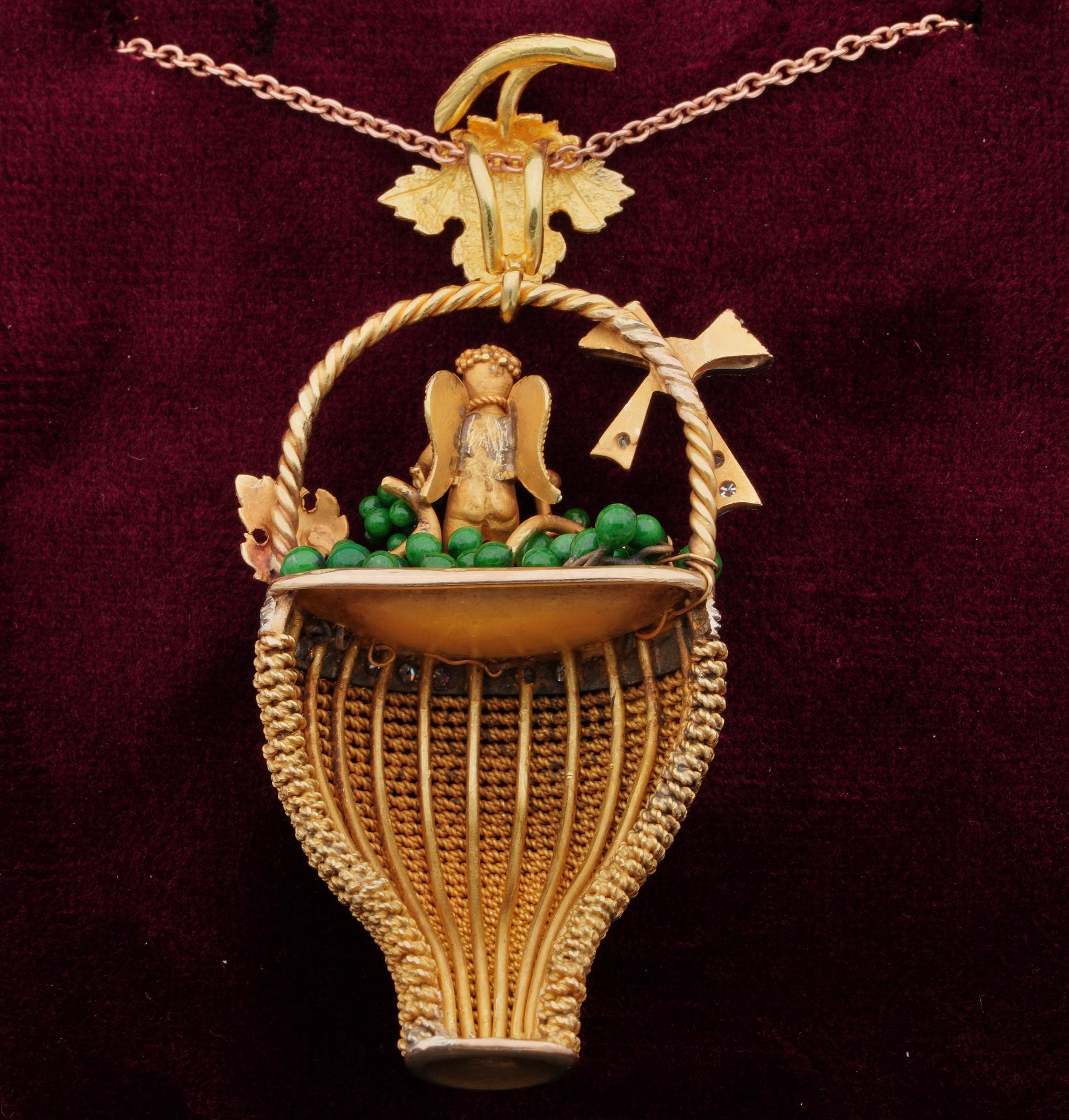 Victorian Bacchus Allegory Amazing 18 Karat Diamond Enamel Large Rare Pendant For Sale 4