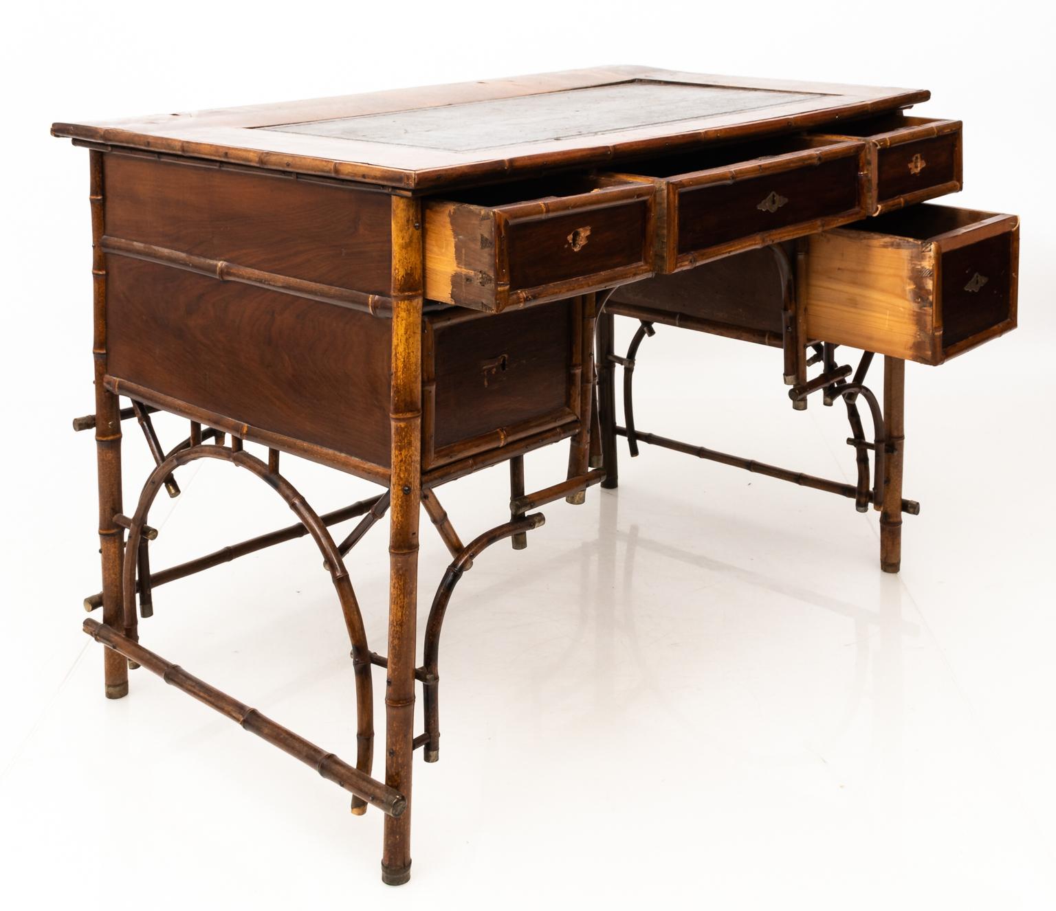 Victorian Bamboo and Leather Desk 7