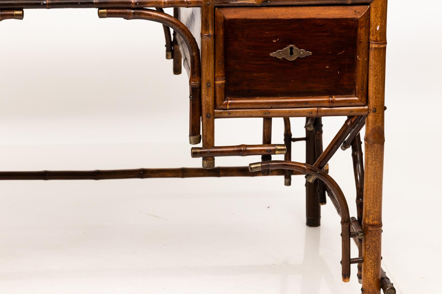 19th Century Victorian Bamboo and Leather Desk