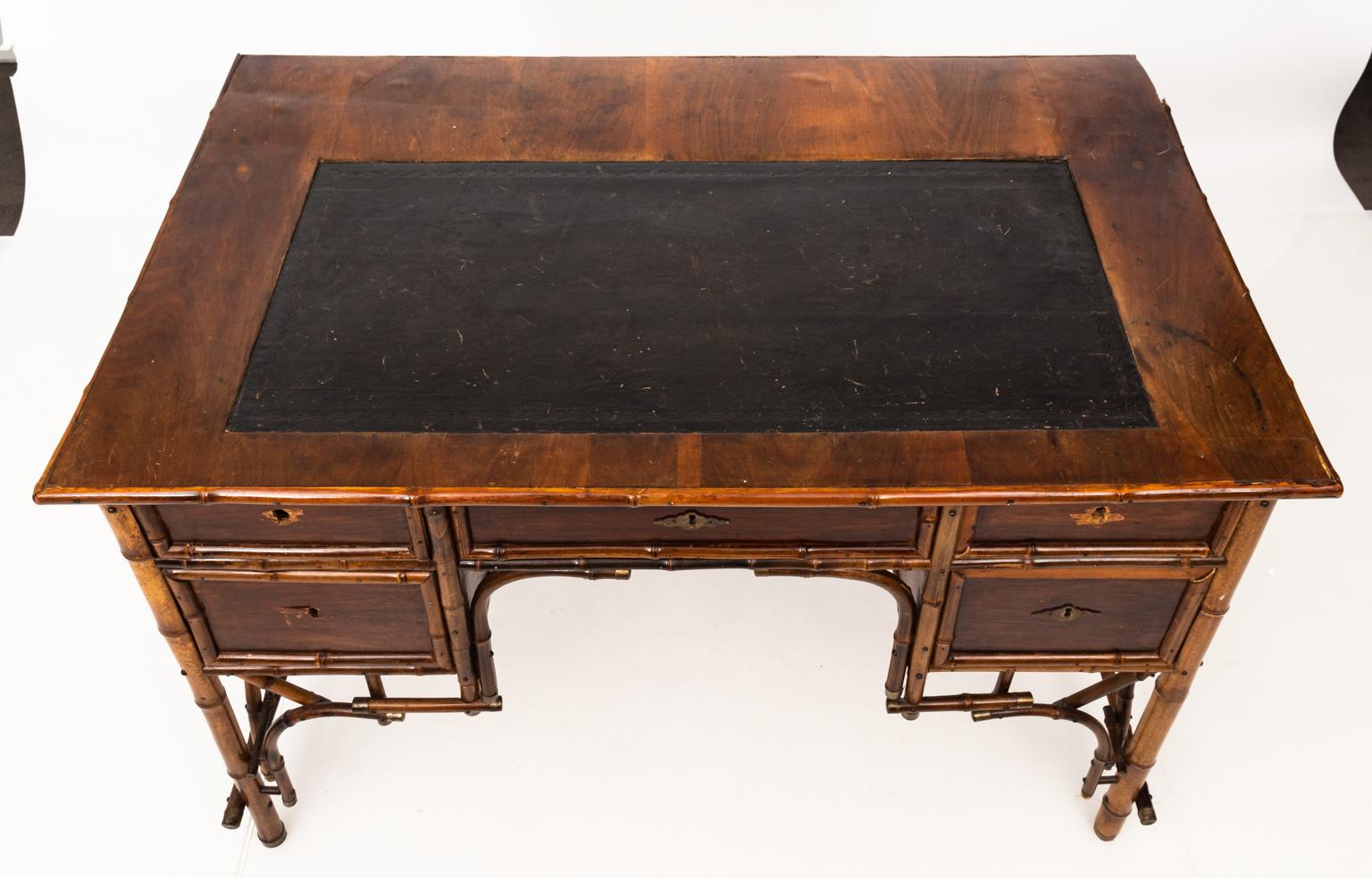 Victorian Bamboo and Leather Desk 1