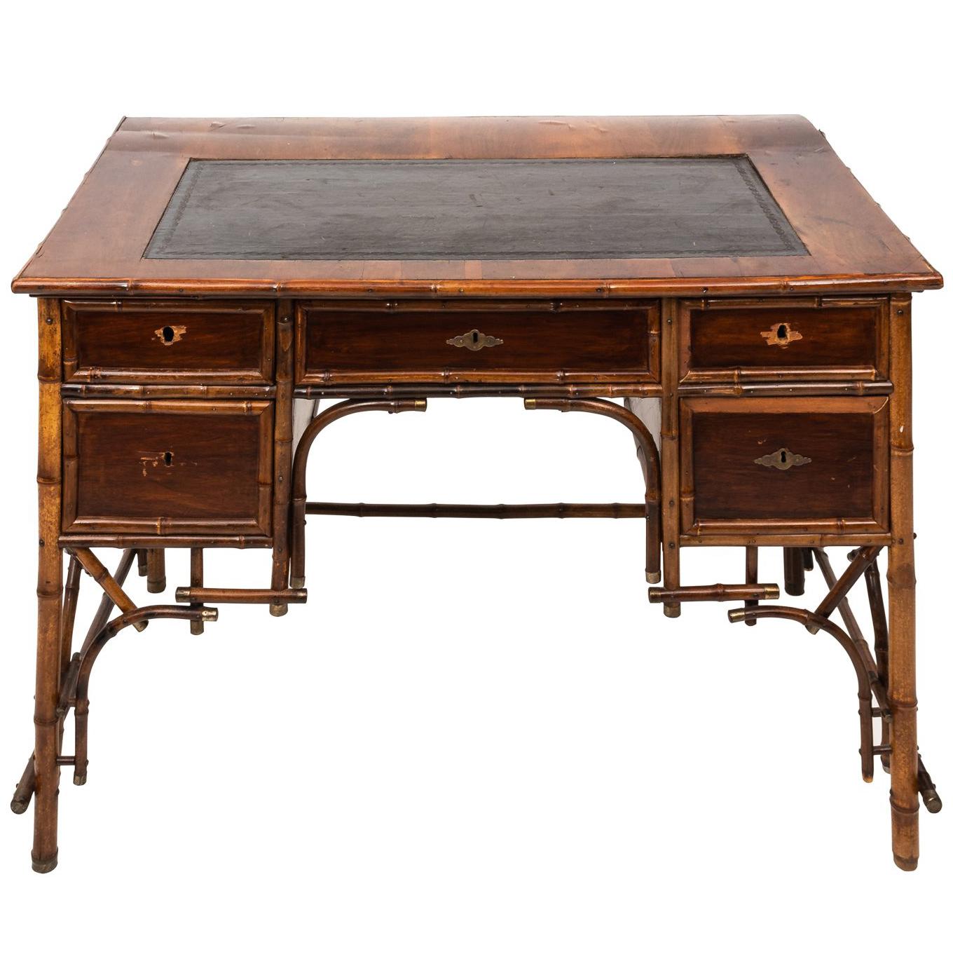 Victorian Bamboo and Leather Desk