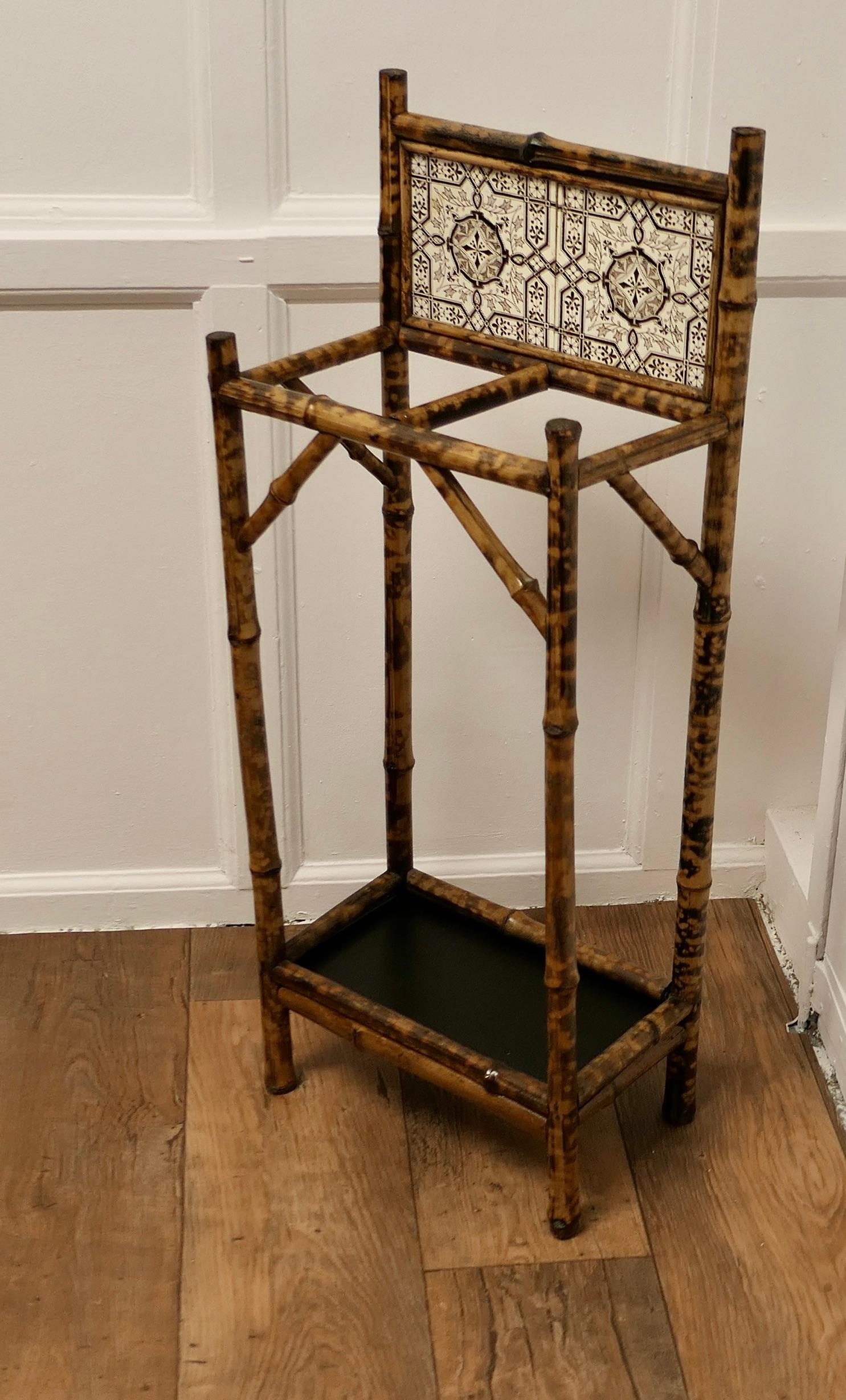Chinoiserie Victorian Bamboo and Tiled Stick and Umbrella Stand a Charming Little Piece For Sale