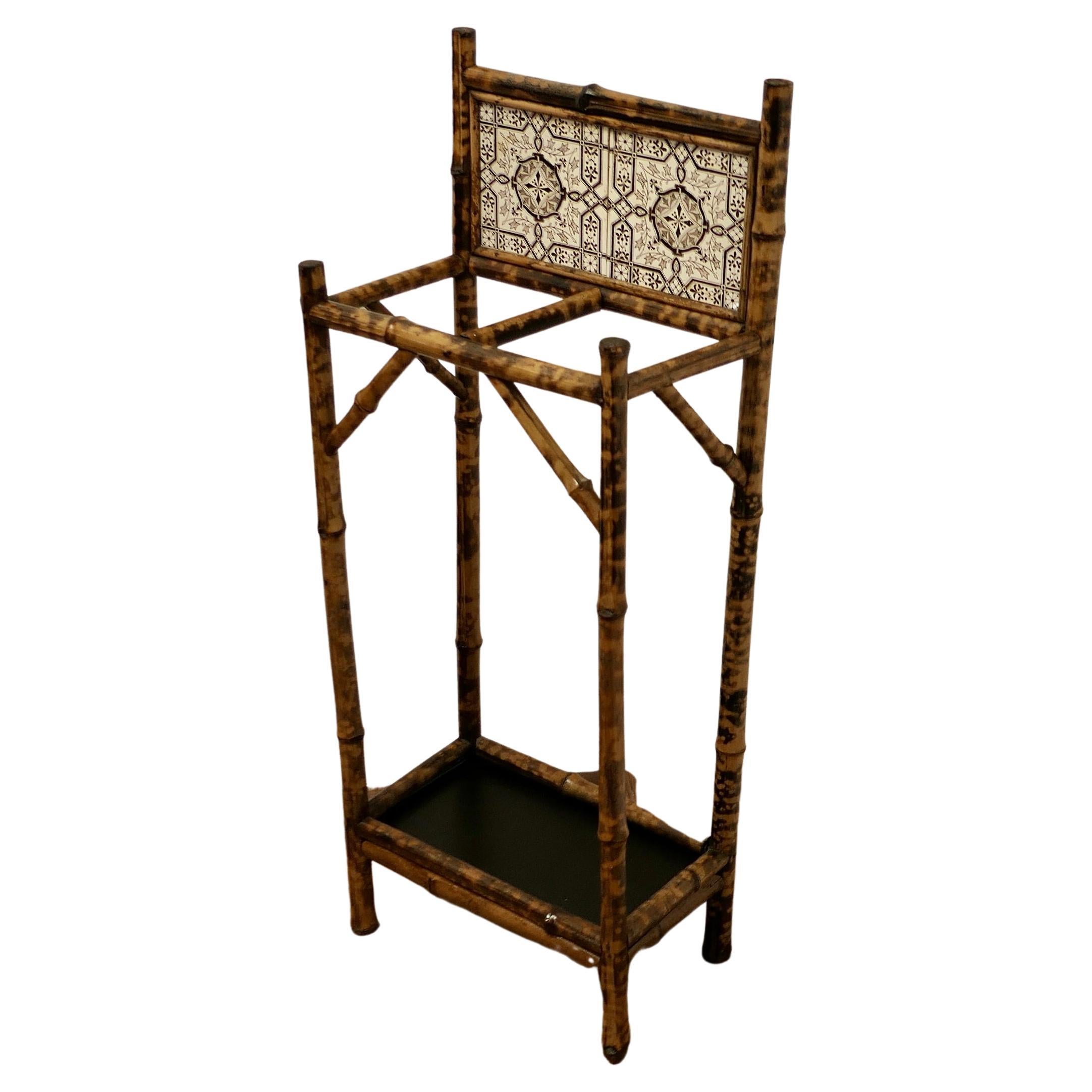 Victorian Bamboo and Tiled Stick and Umbrella Stand a Charming Little Piece For Sale