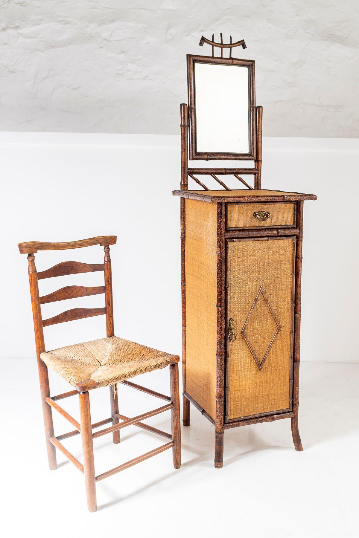 Victorian Bamboo Bathroom Mirror Cabinet Vanity Washstand London England In Good Condition For Sale In Llanbrynmair, GB