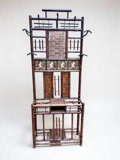 Victorian Bamboo Coat Stand With Mirror & Umbrella Stand