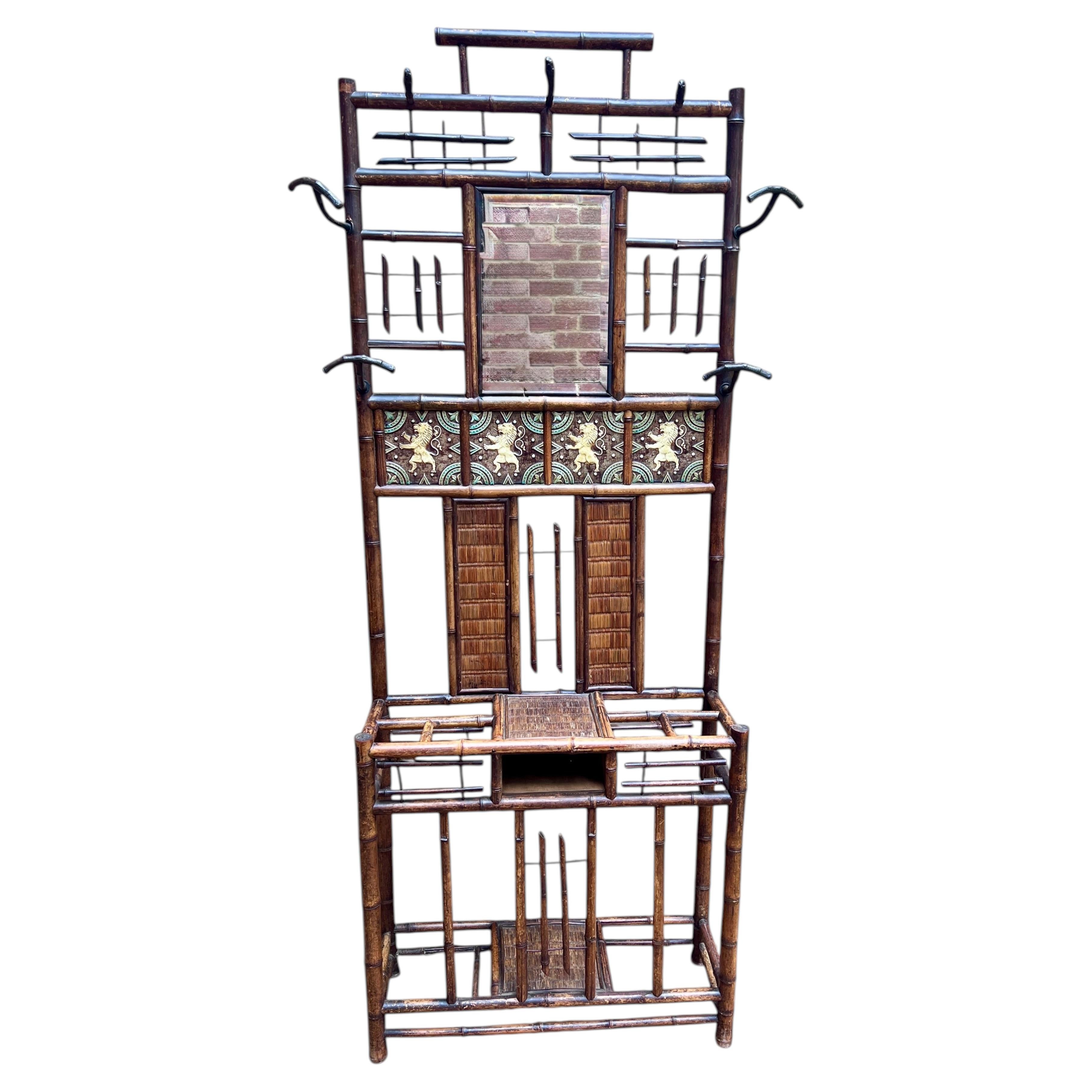 Victorian Bamboo Coat Stand With Mirror & Umbrella Stand