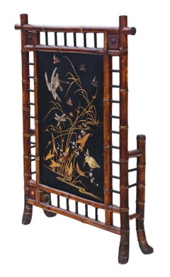 Victorian Bamboo Decorated Fire Screen