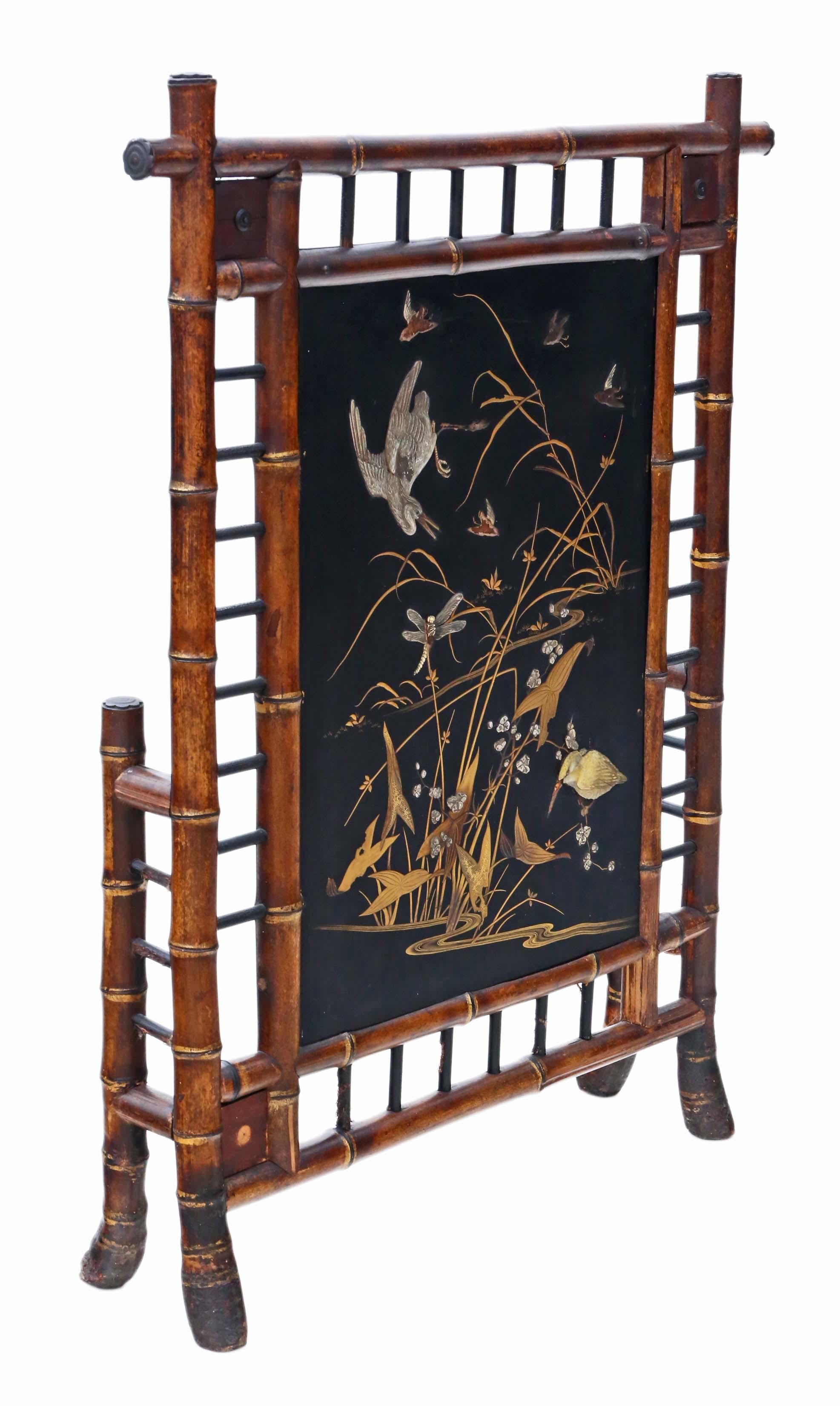 Victorian Bamboo Decorated Fire Screen In Good Condition In Wisbech, Cambridgeshire