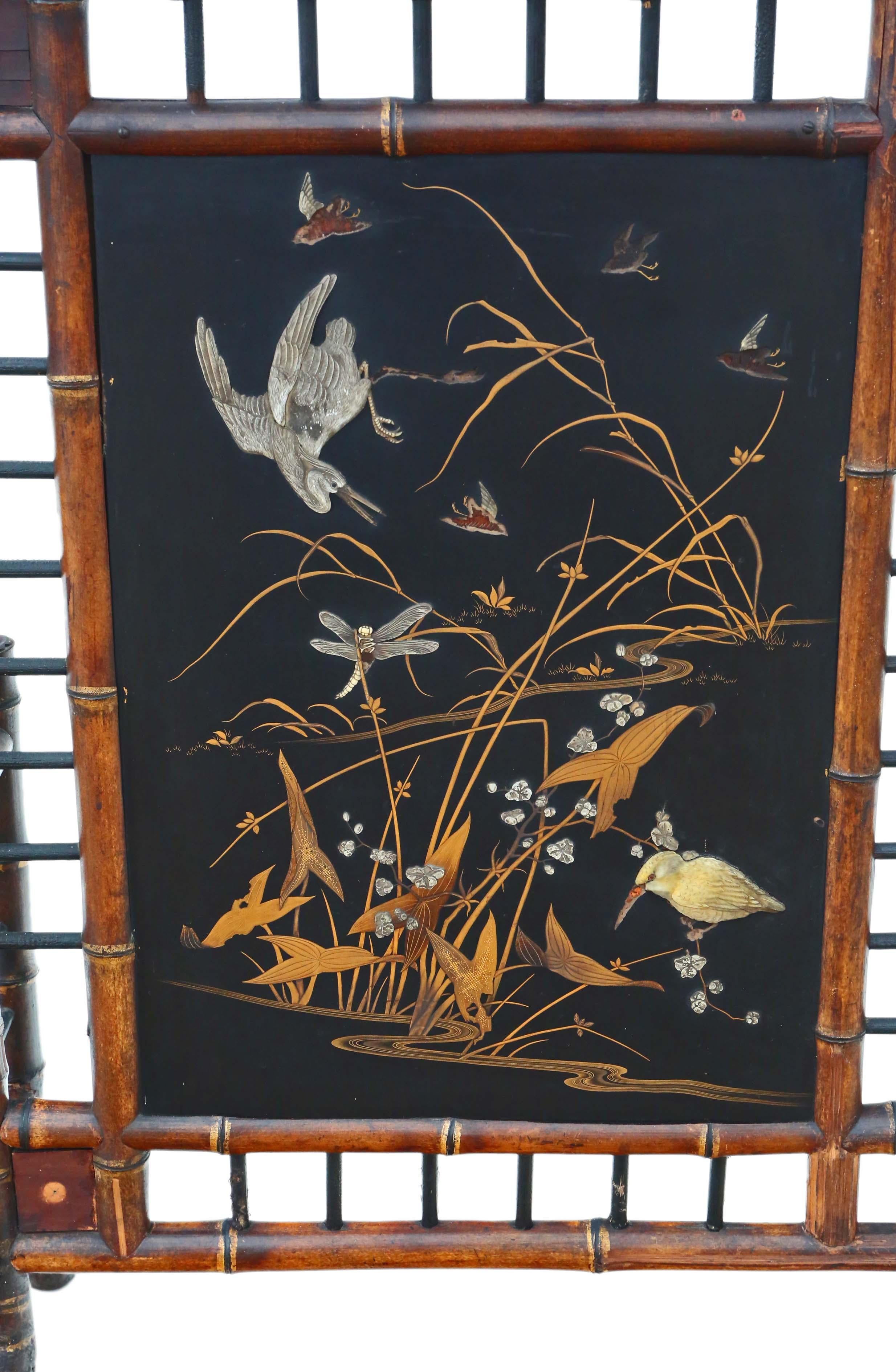 Victorian Bamboo Decorated Fire Screen 2