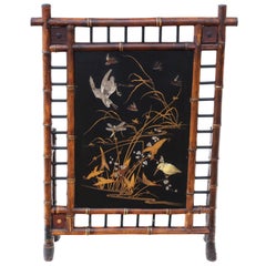 Antique Victorian Bamboo Decorated Fire Screen