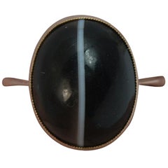 Victorian Banded Agate and 9 Carat Rose Gold Solitaire Ring