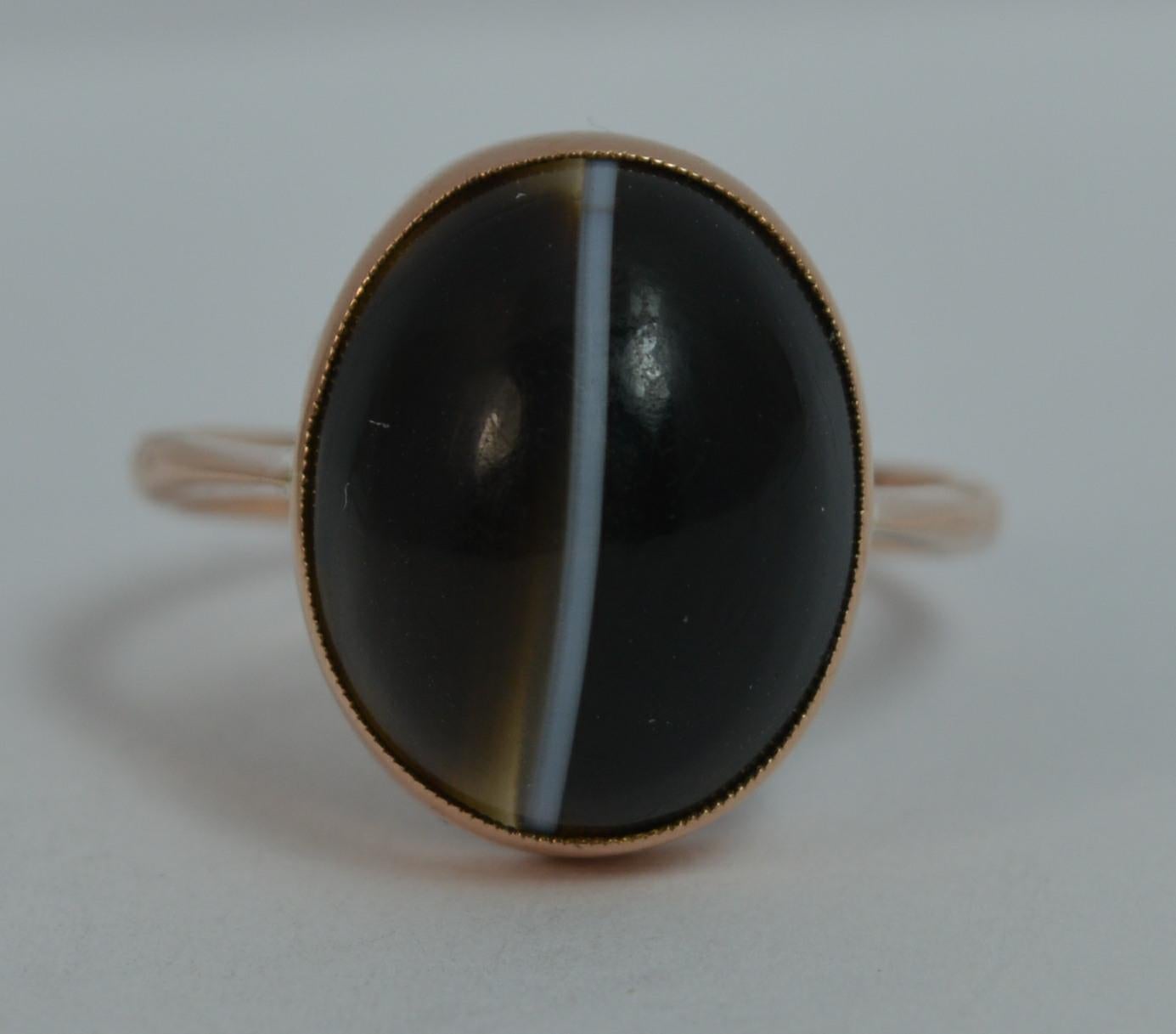 Victorian Banded Agate and 9 Carat Rose Gold Solitaire Ring 6