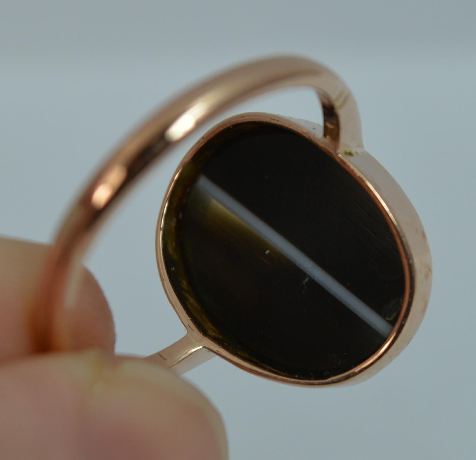 Victorian Banded Agate and 9 Carat Rose Gold Solitaire Ring 7