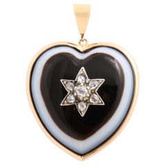 Victorian Banded Agate and Diamond Heart Locket