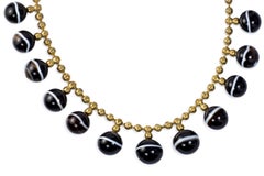Victorian Banded Agate and Pinchbeck Necklace