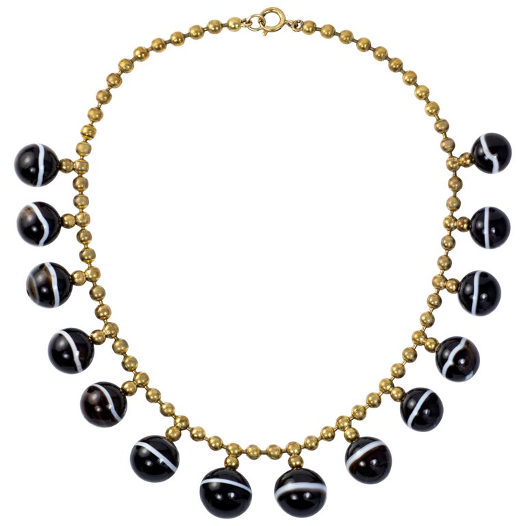 Victorian Banded Agate and Pinchbeck Necklace at 1stDibs