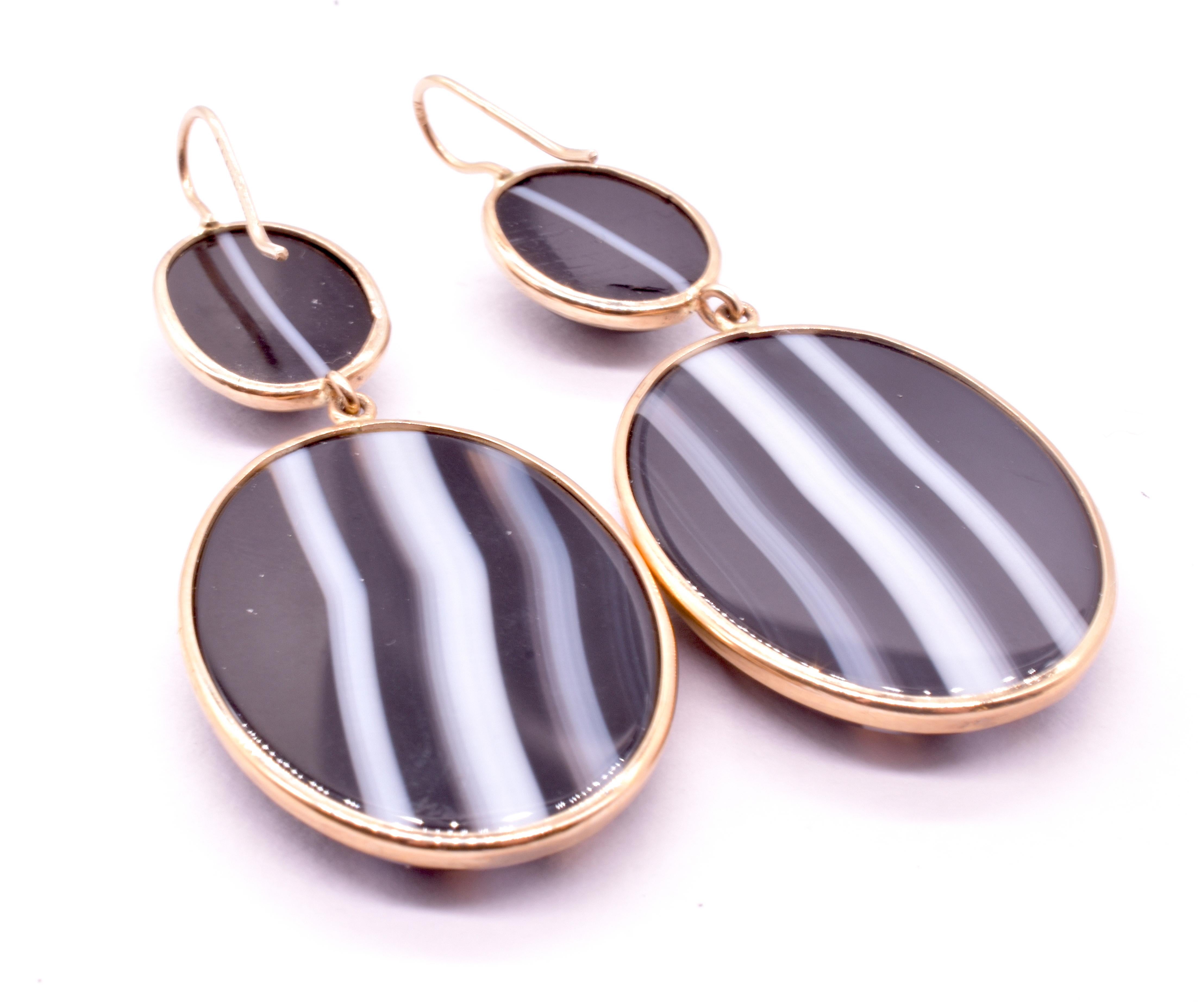 Victorian Banded Agate Double Drop Earrings In Excellent Condition In Baltimore, MD