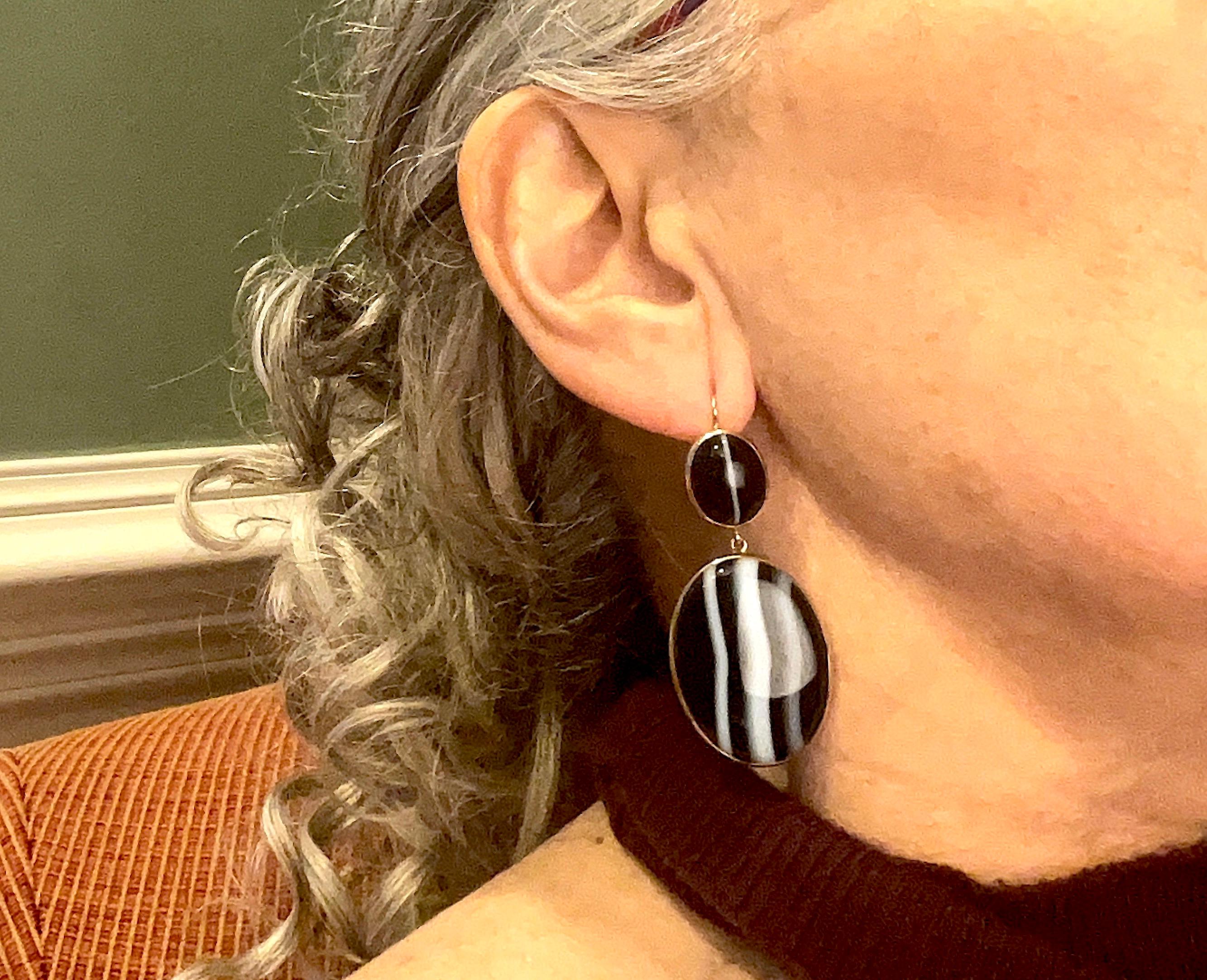 Women's or Men's Victorian Banded Agate Double Drop Earrings