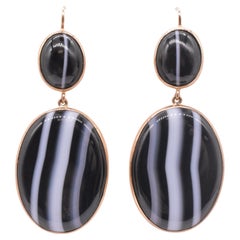 Antique Victorian Banded Agate Double Drop Earrings