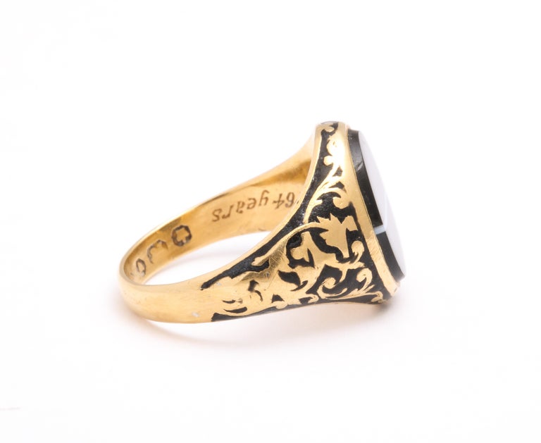 Women's or Men's Victorian Banded Agate Locket Back Signet Ring For Sale