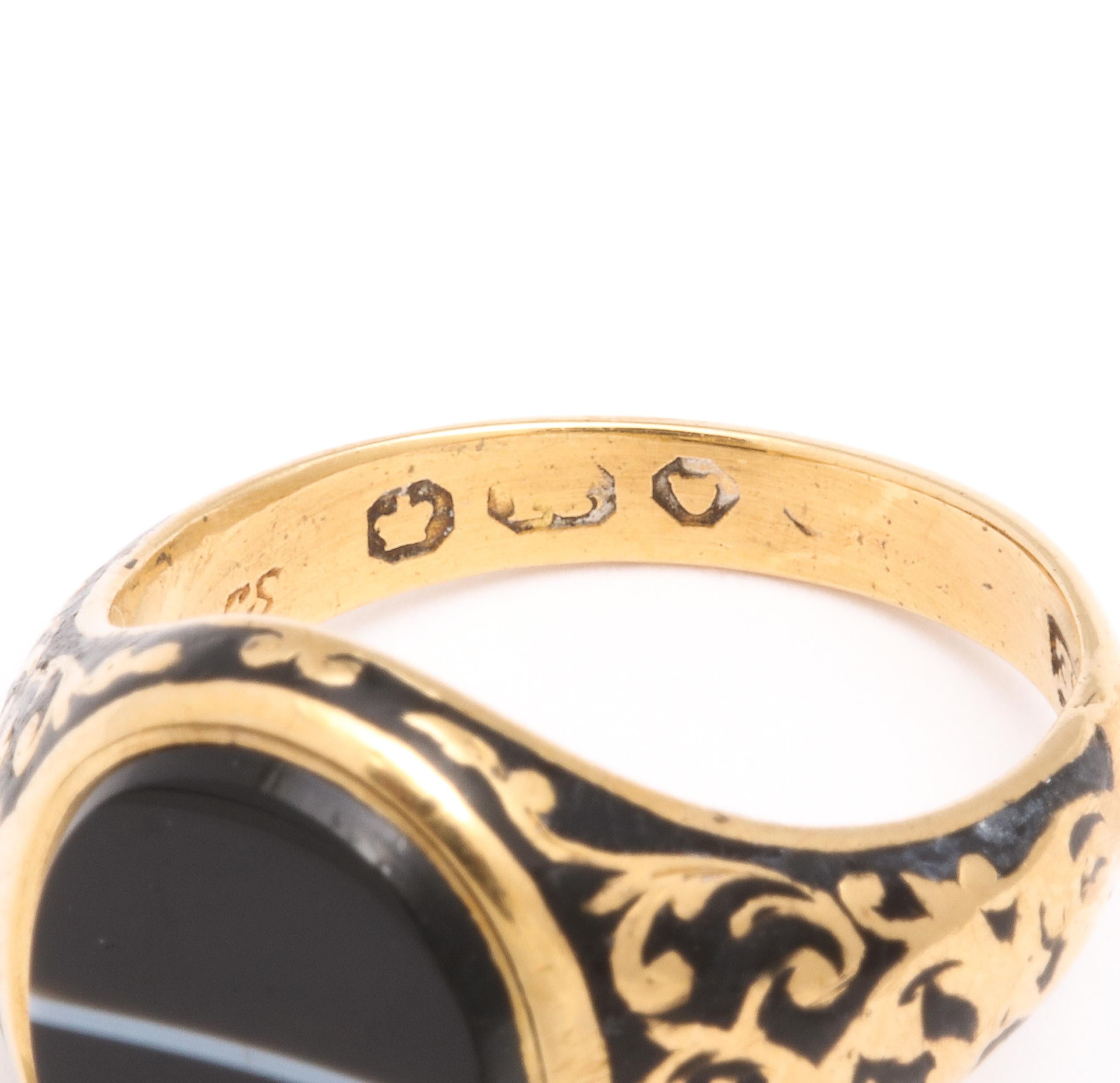 Victorian Banded Agate Locket Back Signet Ring For Sale 1