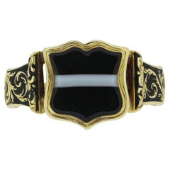 Anello a fascia vittoriano in agata per lutto