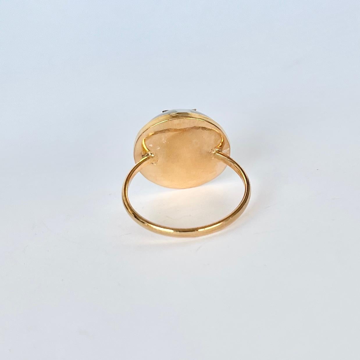 Viktorianischer viktorianischer Ring aus 9 Karat Gold mit gebändertem Achat, Diamant im Rosenschliff im Zustand „Gut“ im Angebot in Chipping Campden, GB